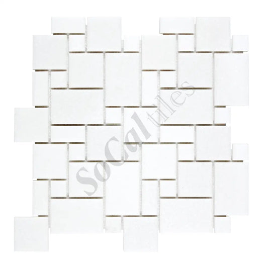 Thassos White Marble Mini-Versailles Pattern Mosaic Polished/Honed Backsplash Tile