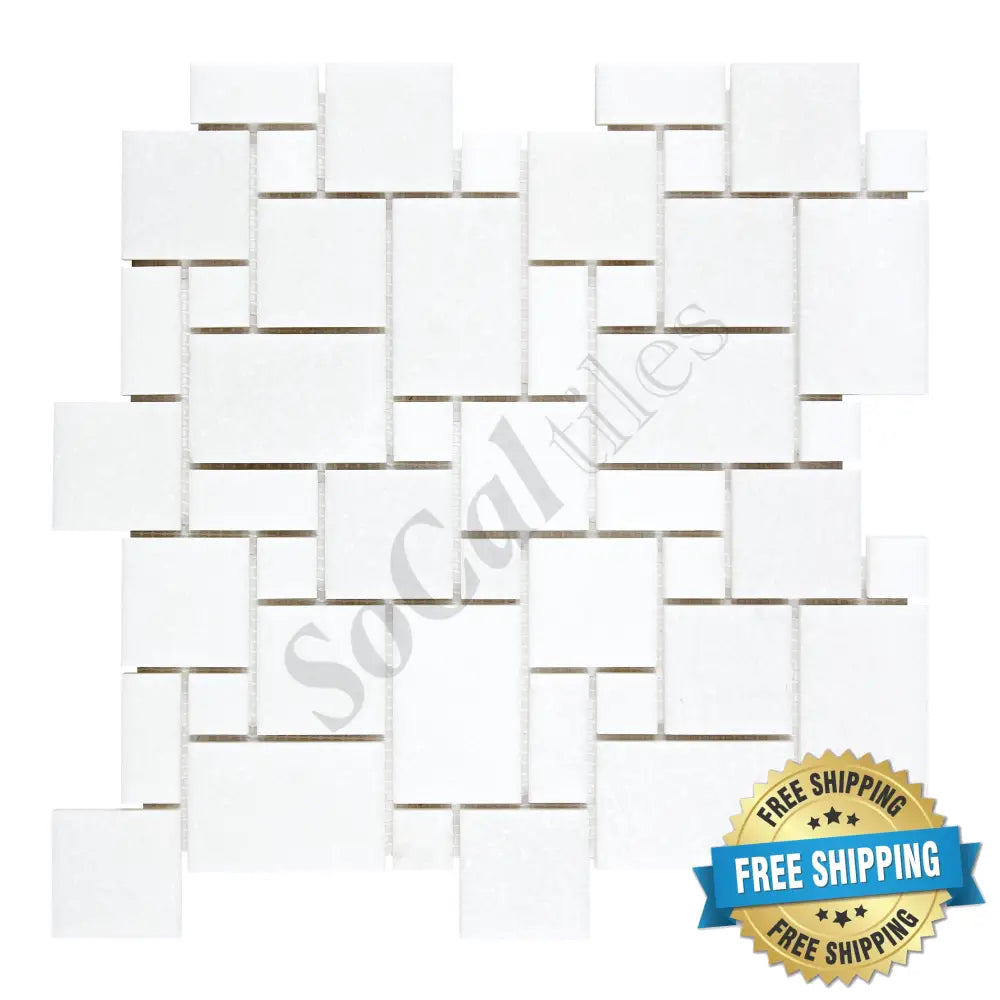 Thassos White Marble Mini-Versailles Pattern Mosaic Polished/Honed Backsplash Tile