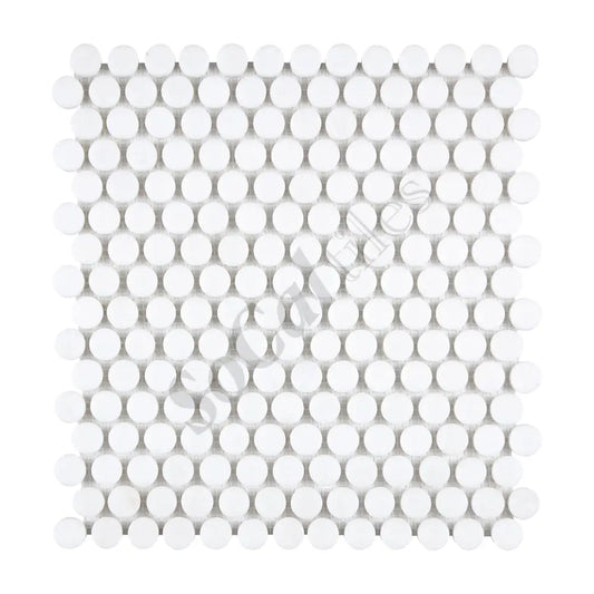 Thassos White Marble Penny-Round Mosaic Polished/Honed Backsplash Tile