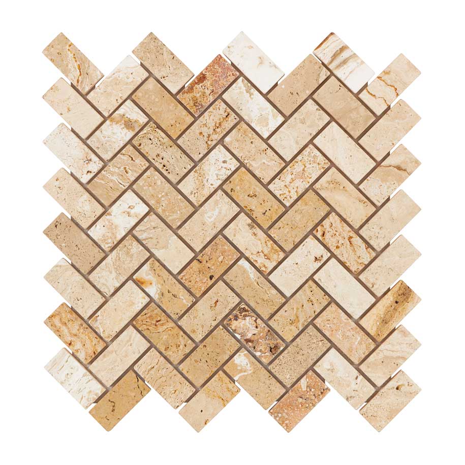Valencia Travertine 1’’ X 2’’ Herringbone Mosaic Tumbled Wall Tile