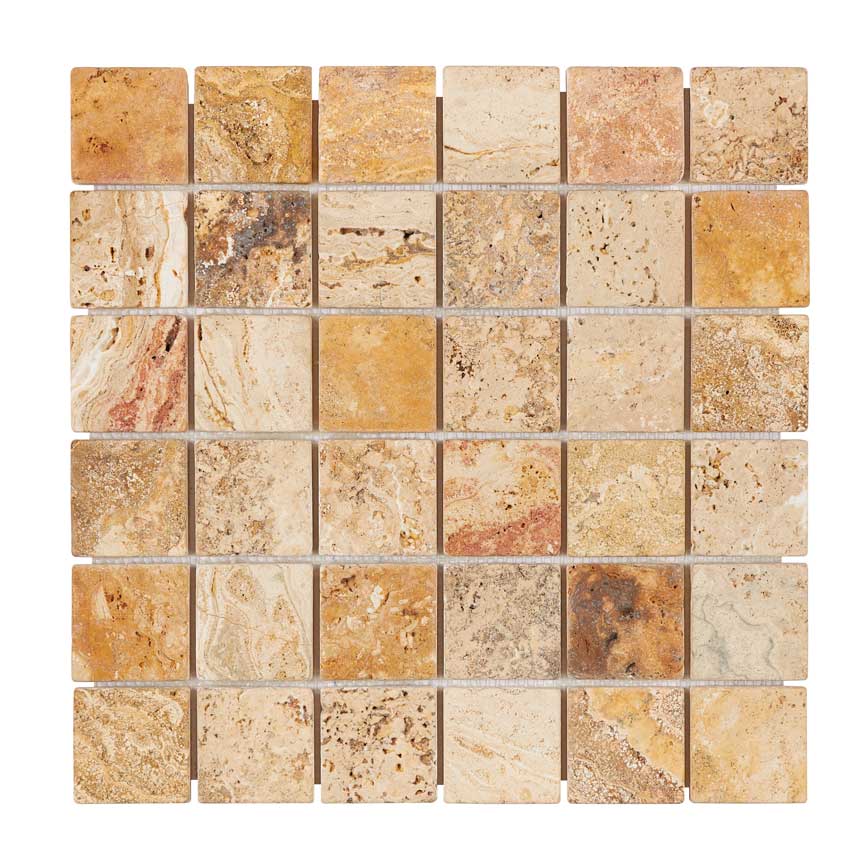 Valencia Travertine 2’’ X 2’’ Mosaic Tumbled Wall Tile