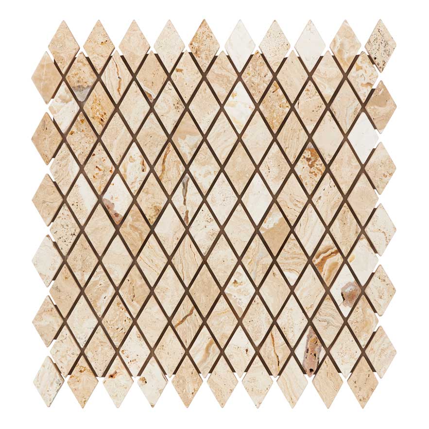 Valencia Travertine 1’’ X 2’’ Diamond Mosaic Tumbled Wall Tile