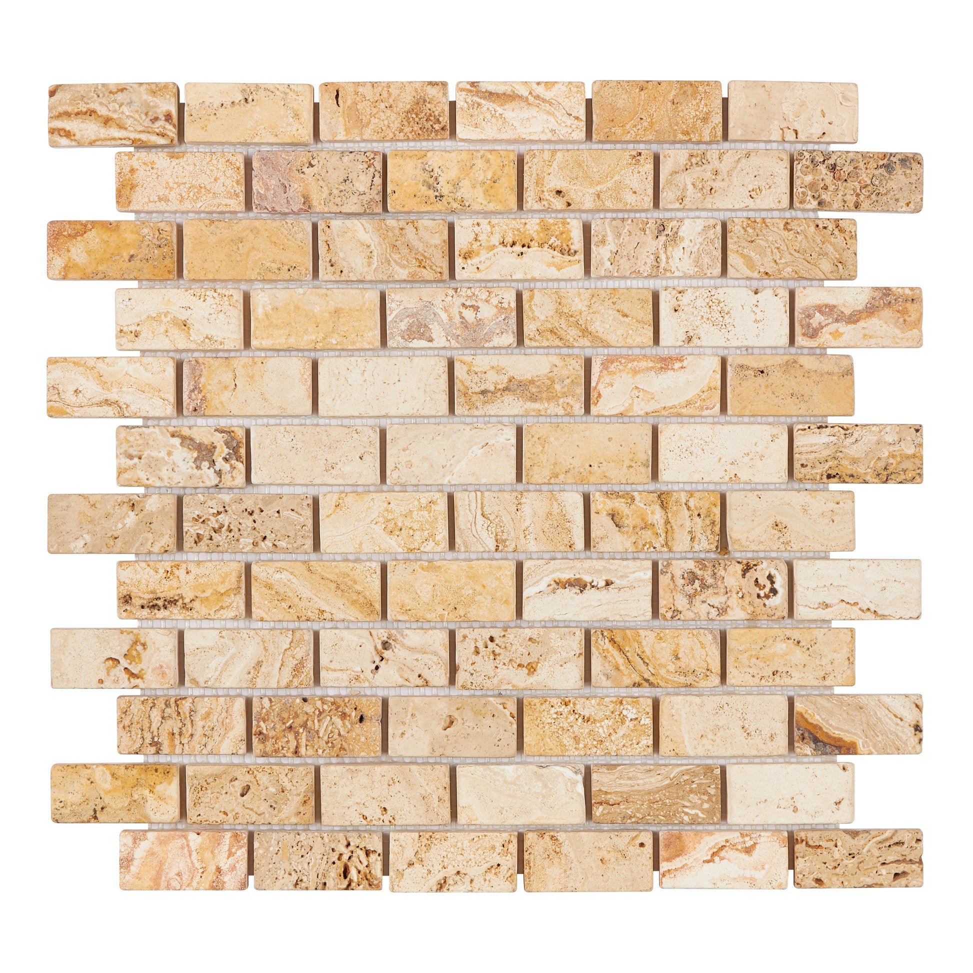 Valencia Travertine 1’’ X 2’’ Brick Mosaic Tumbled/Split-Faced Tumbled / 1 sheet Wall Tile