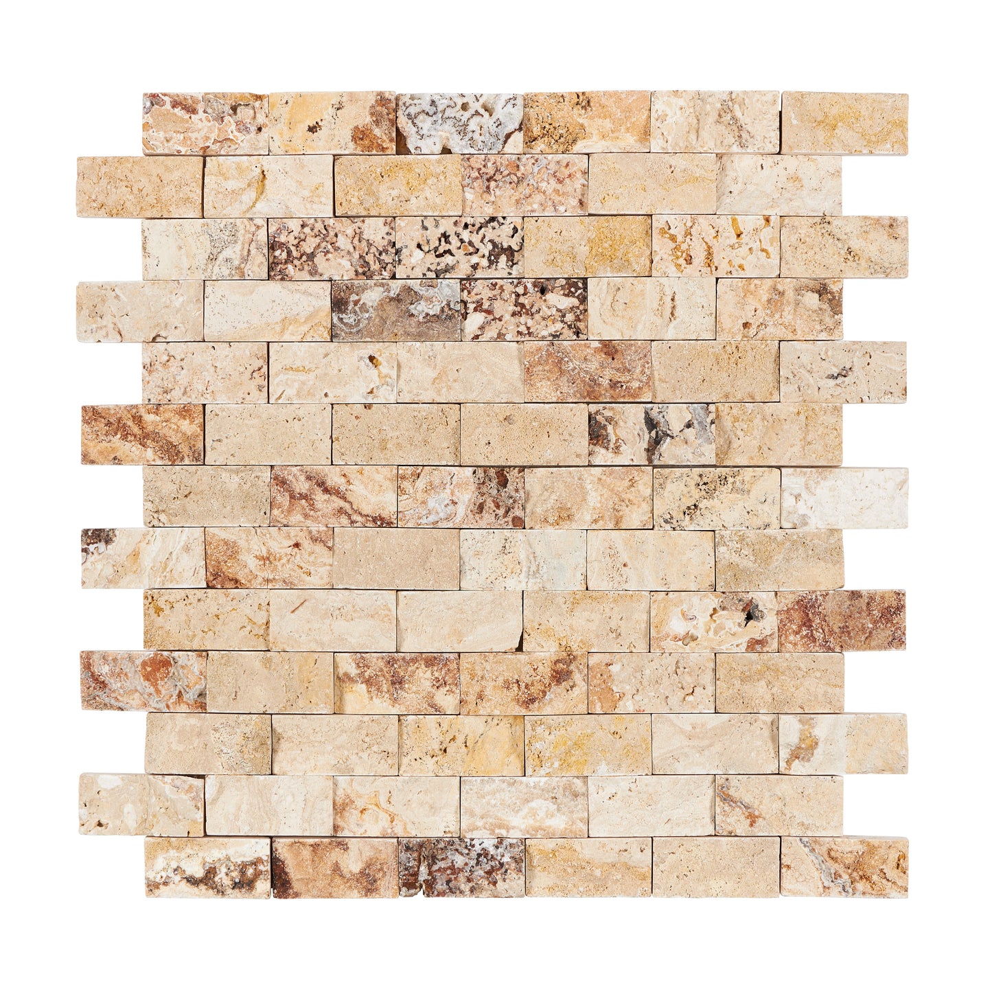 Valencia Travertine 1’’ X 2’’ Brick Mosaic Tumbled/Split-Faced Split-Faced / 1 sheet Wall Tile