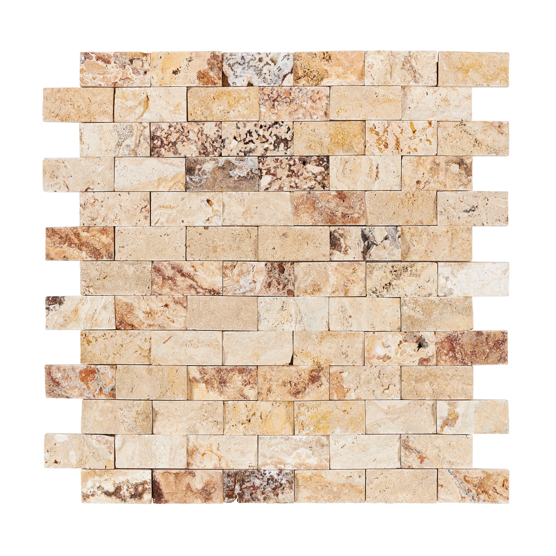 Valencia Travertine 1’’ X 2’’ Brick Mosaic Tumbled/Split-Faced Split-Faced / 1 sheet Wall Tile