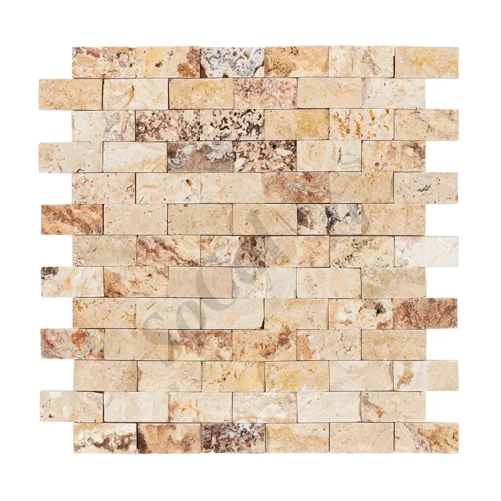 Valencia Travertine 1’’ X 2’’ Brick Mosaic Tumbled/Split-Faced Split-Faced / 1 sheet Wall Tile