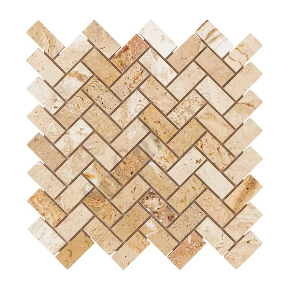 Valencia Travertine 1’’ X 2’’ Herringbone Mosaic Tumbled Wall Tile