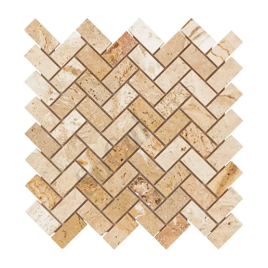 Valencia Travertine 1’’ X 2’’ Herringbone Mosaic Tumbled Wall Tile