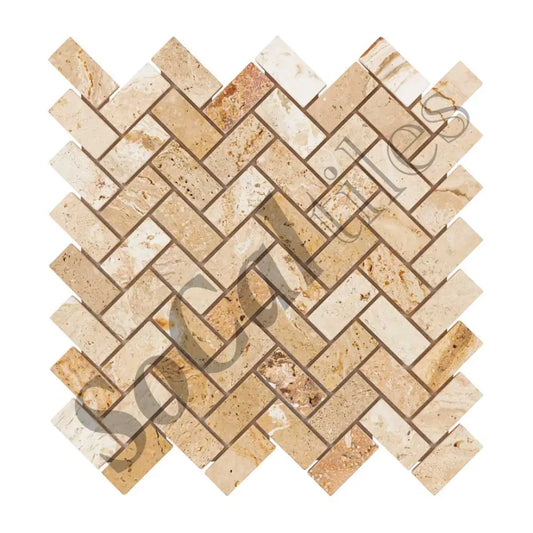 Valencia Travertine 1’’ X 2’’ Herringbone Mosaic Tumbled Wall Tile