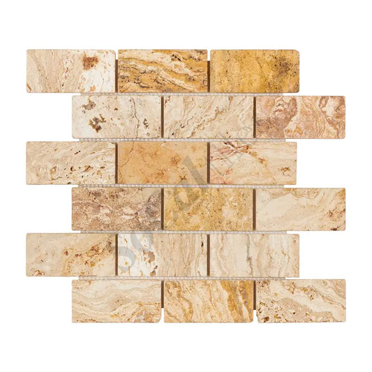 Valencia Travertine 2’’ X 4’’ Brick Mosaic Tumbled/Split-Faced Tumbled / 1 sheet Wall Tile