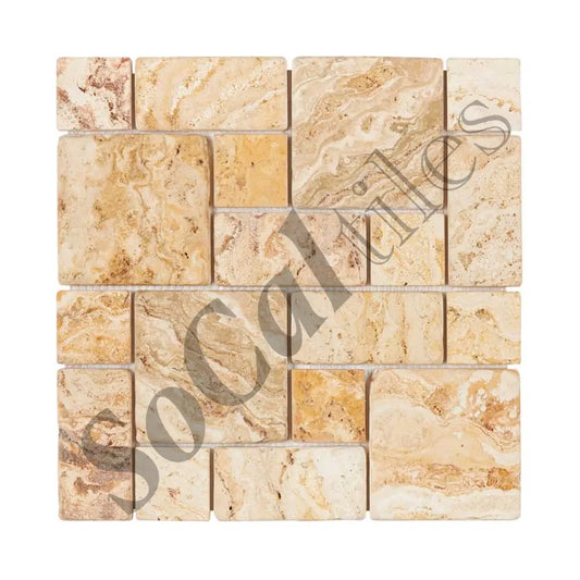Valencia Travertine 3-pcs. Mini-Pattern Mosaic (Non-Interlocking) Tumbled Wall Tile