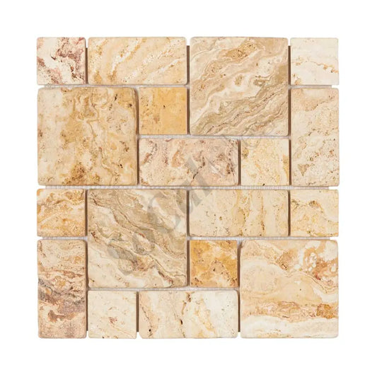 Valencia Travertine 3-pcs. Mini-Pattern Mosaic (Non-Interlocking) Tumbled Wall Tile