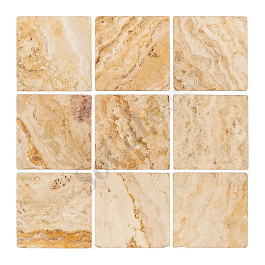 Valencia Travertine 4’’ X 4’’ Tile Tumbled Wall Tile