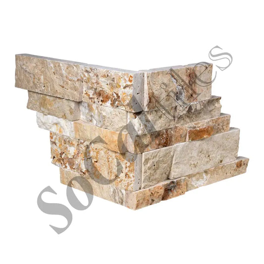 Valencia Travertine Ledger Panel - CORNER Split-Faced Wall Tile