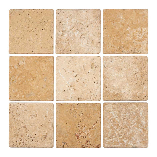 Walnut Travertine 4’’ X 4’’ Tile Tumbled Wall Tile