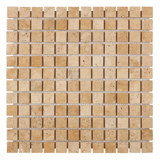 Walnut Travertine 1’’ X 1’’ Mosaic Tumbled Backsplash Tile