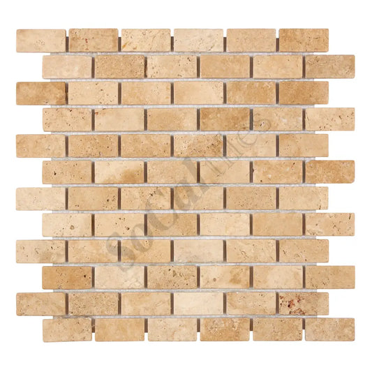 Walnut Travertine 1’’ X 2’’ Brick Mosaic Tumbled Backsplash Tile