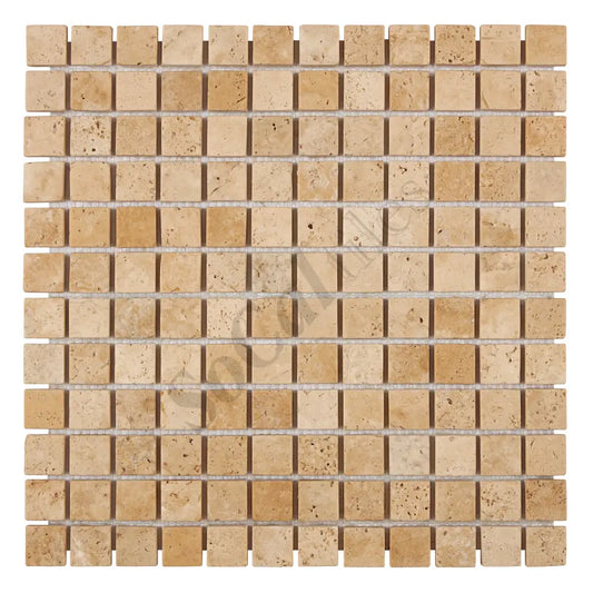 Walnut Travertine 1’’ X 1’’ Mosaic Tumbled Backsplash Tile