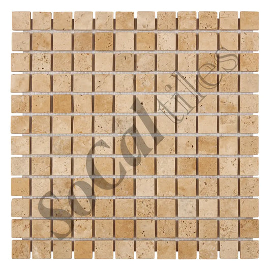 Walnut Travertine 1’’ X 1’’ Mosaic Tumbled Backsplash Tile