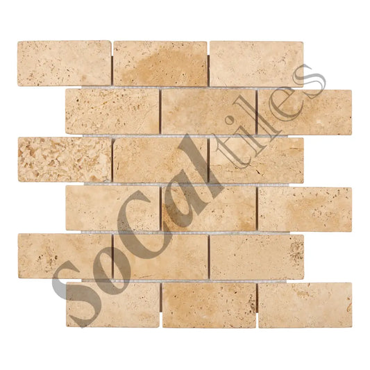 Walnut Travertine 2’’ X 4’’ Brick Mosaic Tumbled Backsplash Tile