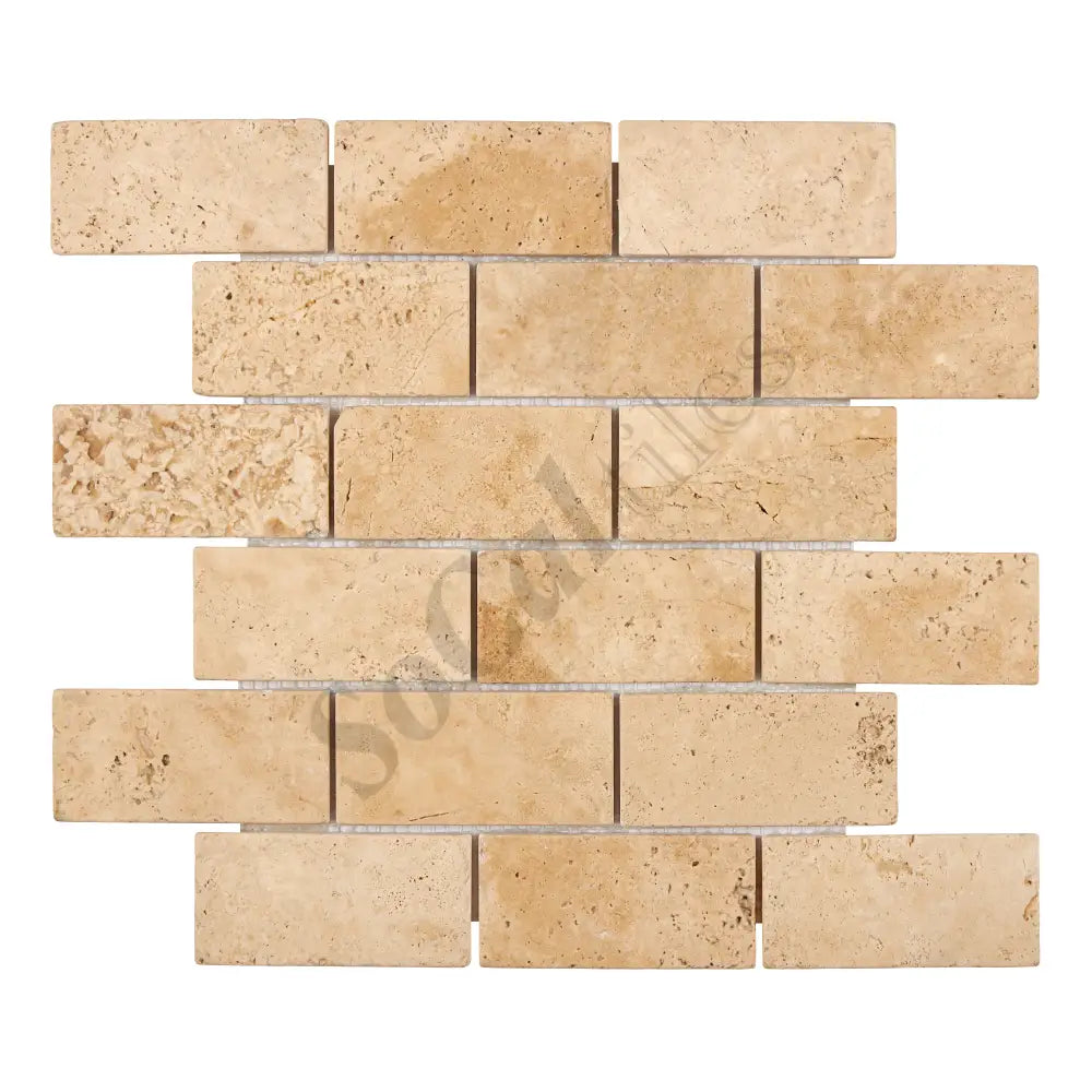 Walnut Travertine 2’’ X 4’’ Brick Mosaic Tumbled Backsplash Tile