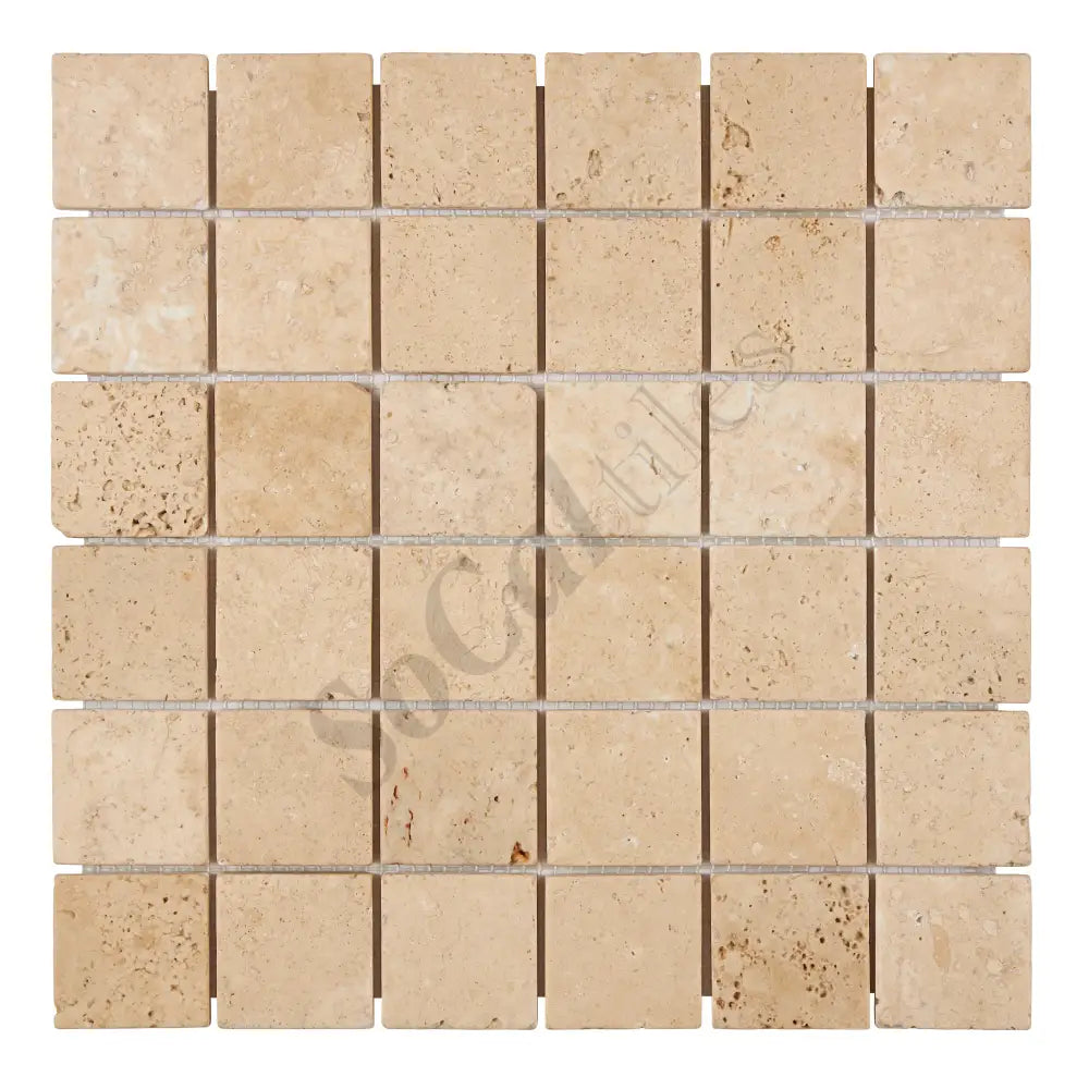 Walnut Travertine 2’’ X 2’’ Mosaic Tumbled Backsplash Tile