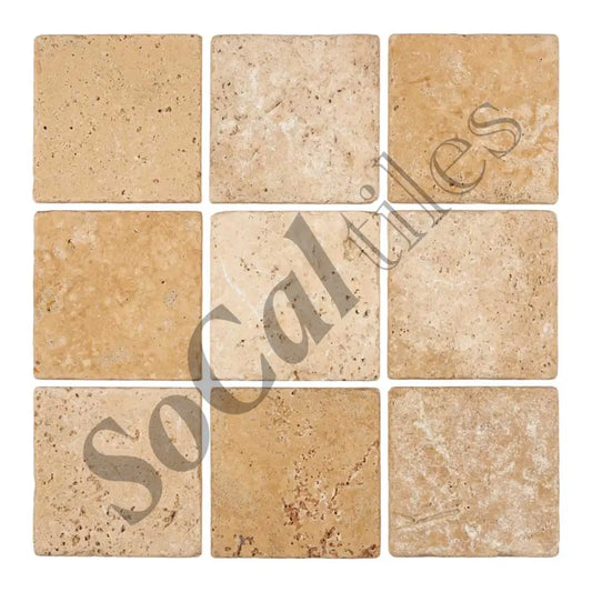 Walnut Travertine 4’’ X 4’’ Tile Tumbled Wall Tile