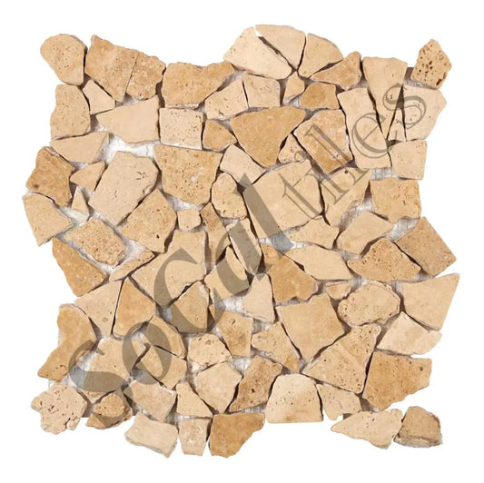 Walnut Travertine Flat Pebble Mosaic Tumbled Backsplash Tile