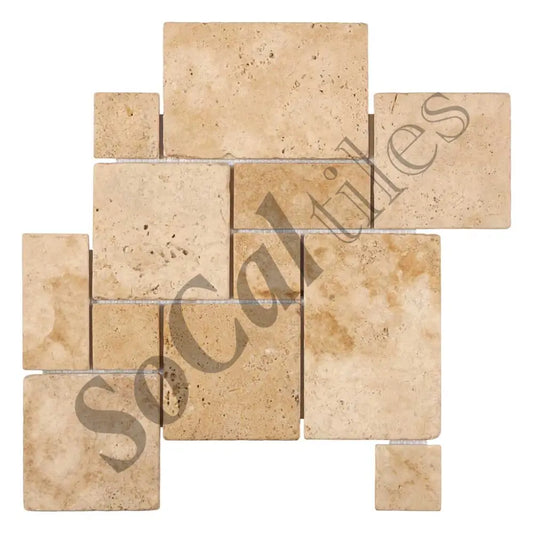 Walnut Travertine OPUS Mini-Pattern Mosaic (Interlocking) Tumbled Backsplash Tile