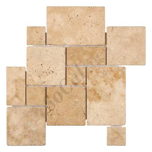 Walnut Travertine OPUS Mini-Pattern Mosaic (Interlocking) Tumbled Backsplash Tile