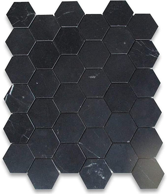 Absolute Black Granite 2" X 2" Hexagon Mosaic Polished