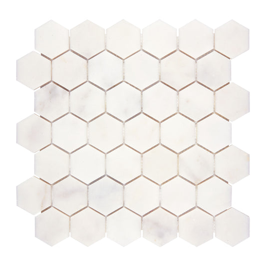 Afyon White Marble 2" X 2" Hexagon Mosaic Polished