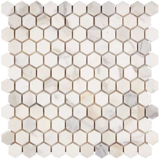 Calacatta Gold Marble 1" X 1" Hexagon Mosaic
