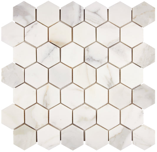 Calacatta Gold Marble 2" X 2" Hexagon Mosaic