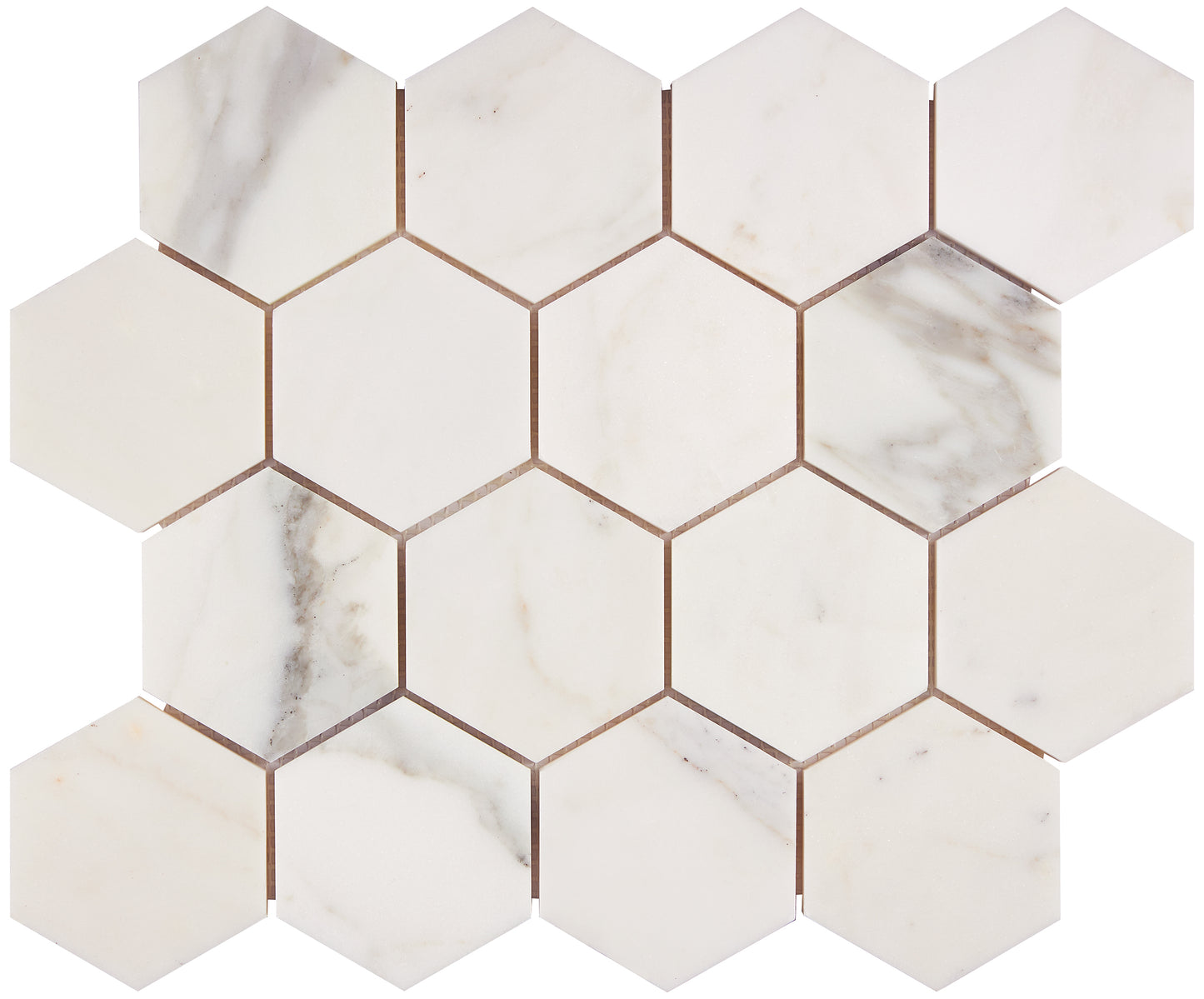 Calacatta Gold Marble 3" X 3" Hexagon Mosaic