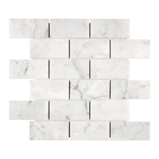 Bianco Carrara White Marble 2" X 4" Straight-Edged Brick Mosaic