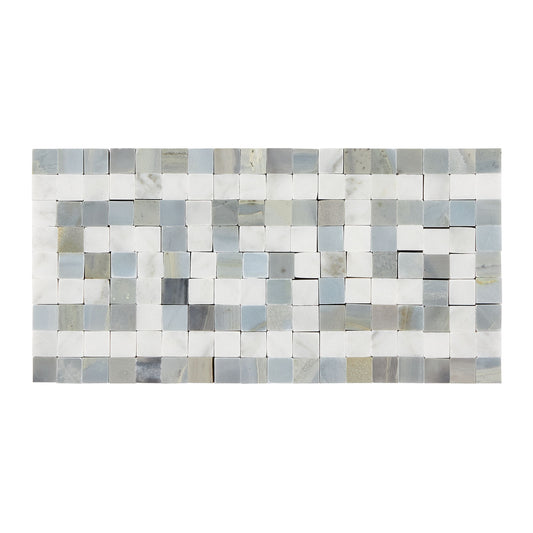 Bianco Carrara White Marble 3-1/2" X 7" Greek Key Border (w/ Blue-Gray)