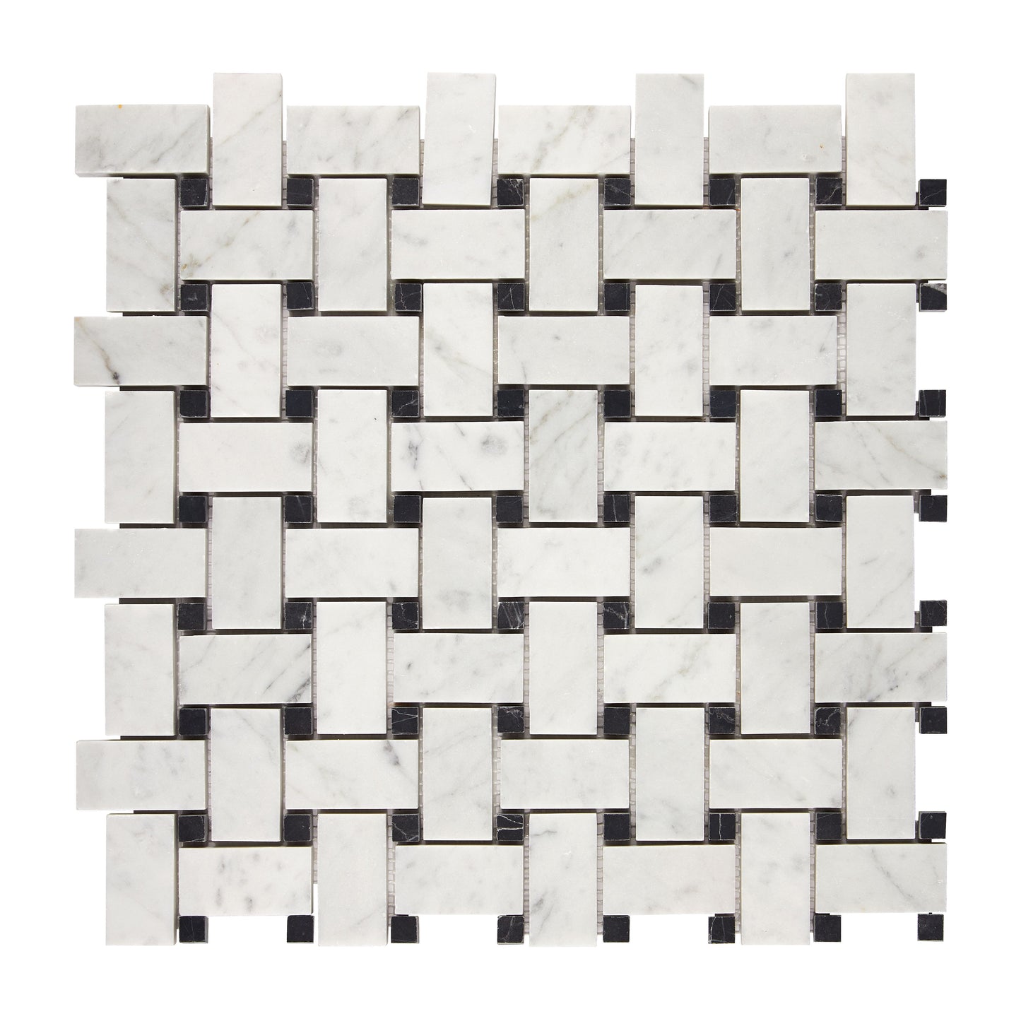Bianco Carrara White Marble Basketweave Mosaic (w/ Black)