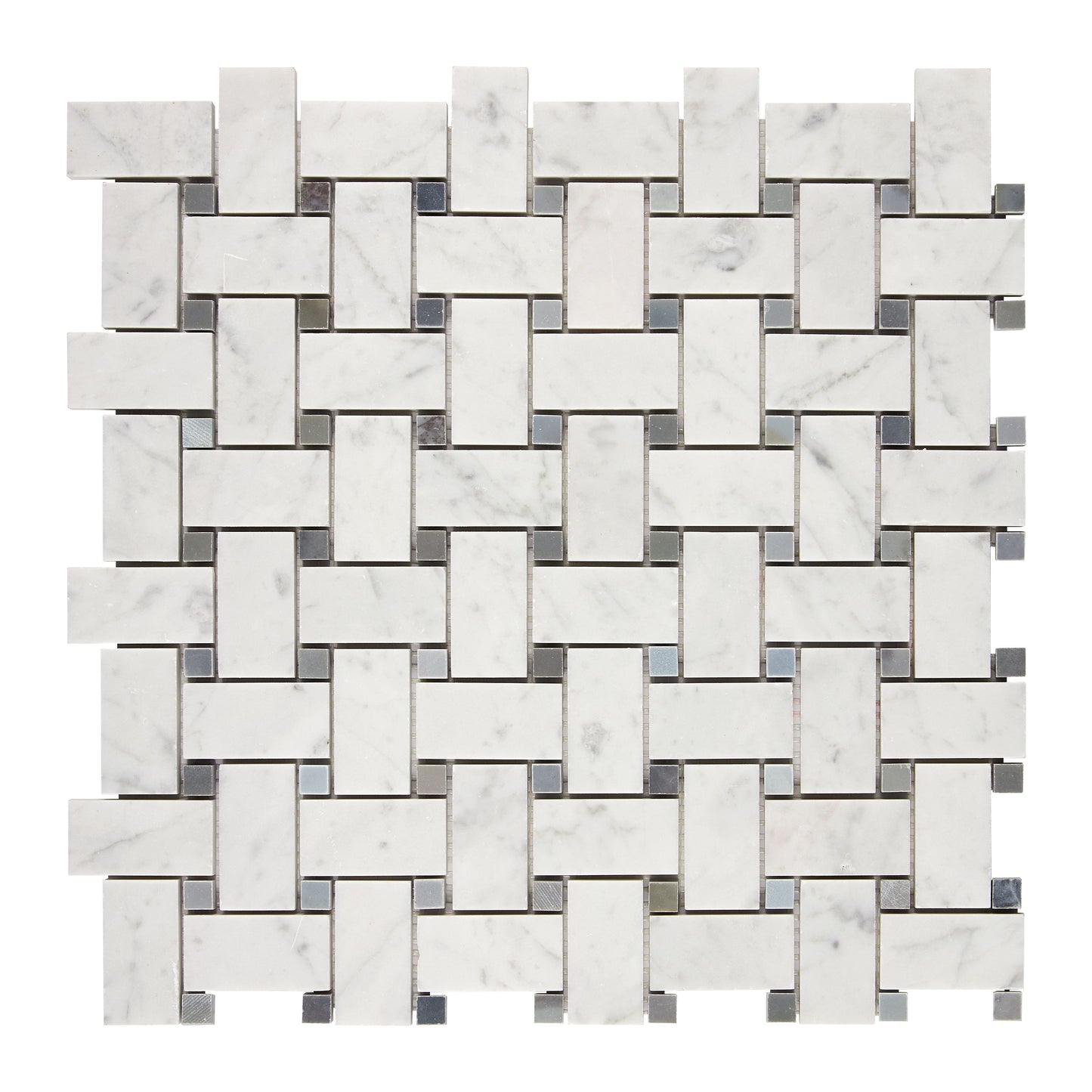 Bianco Carrara White Marble Basketweave Mosaic (w/ Blue-Gray)