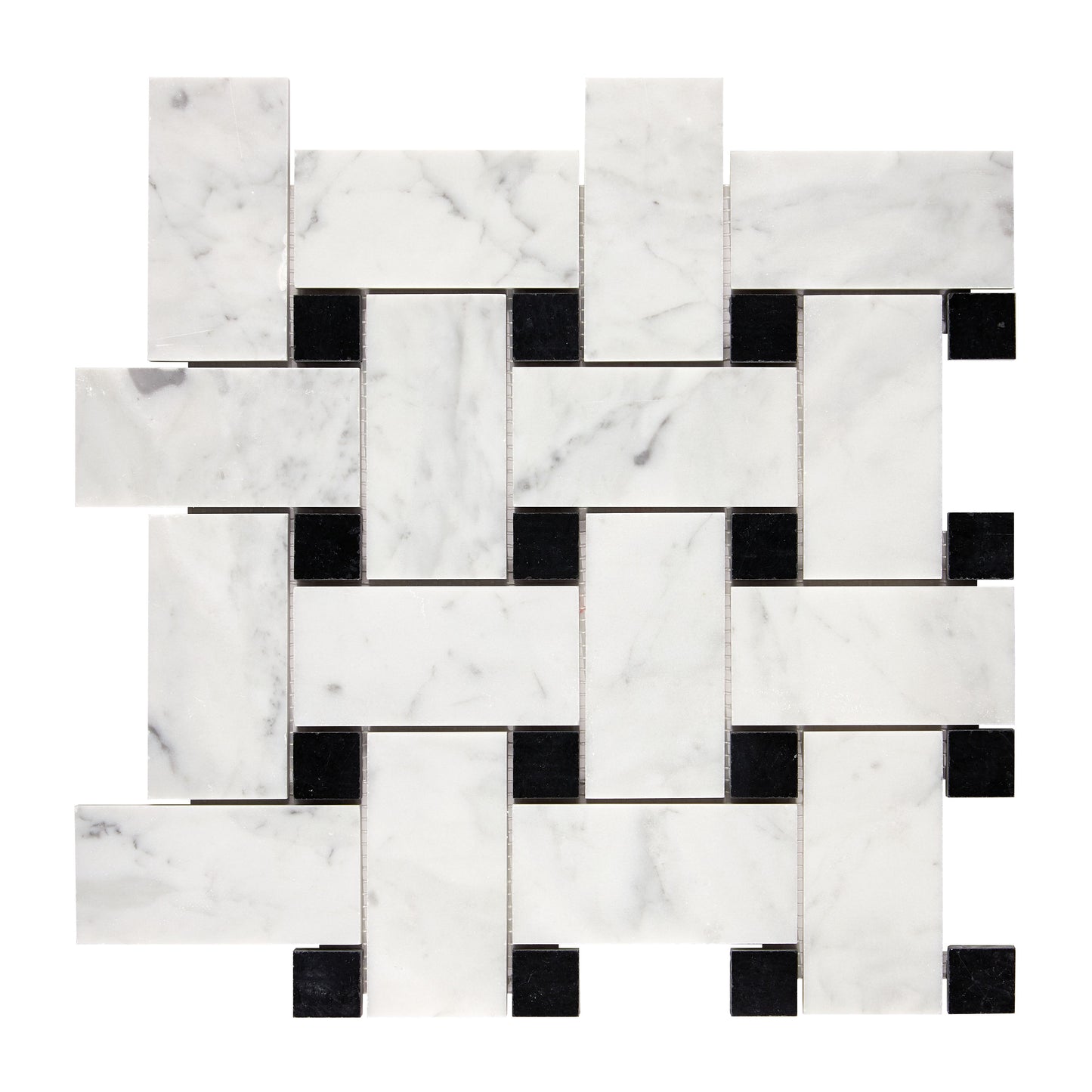 Bianco Carrara White Marble Basketweave Large Mosaic (w/ Black)