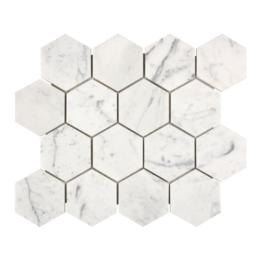 Bianco Carrara White Marble 3" X 3" Hexagon Mosaic
