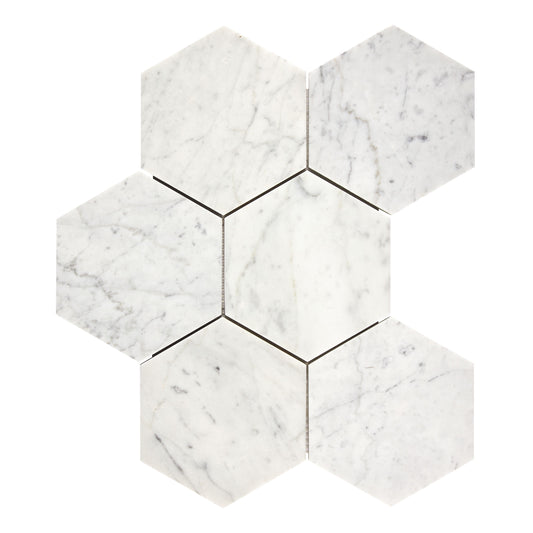 Bianco Carrara White Marble 5" X 5" Hexagon Mosaic