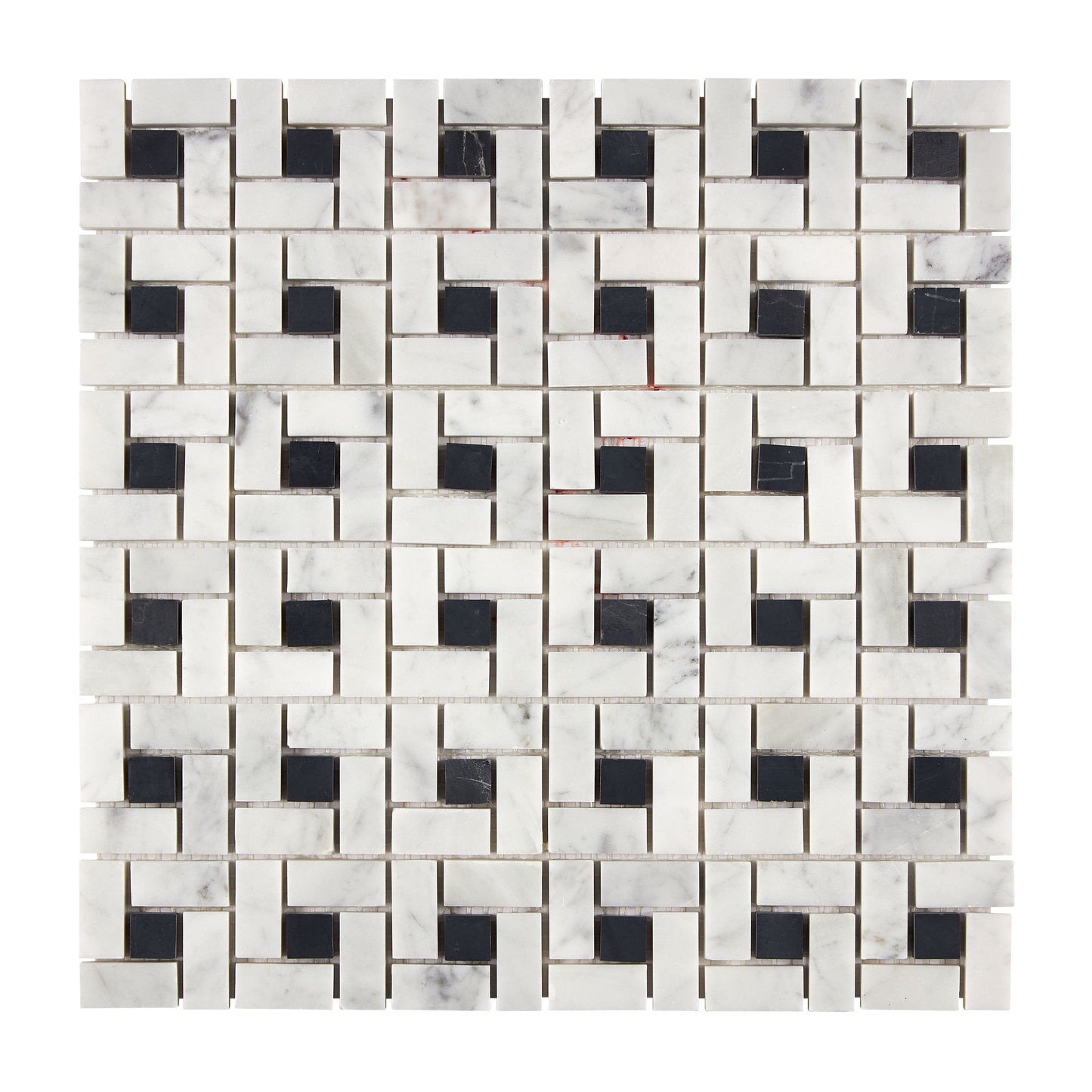 Bianco Carrara White Marble Pinwheel Mosaic (w/ Black)