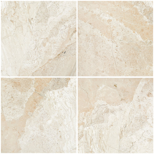 Diano Royal (Queen Beige) Marble 12" X 12" Tile Micro-Beveled Polished/Honed