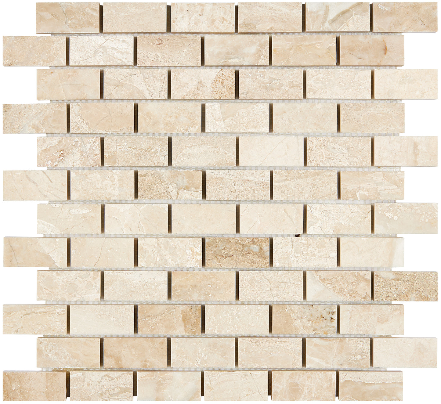 Diano Royal (Queen Beige) Marble 1" X 2" Brick Mosaic Polished/Split-Faced