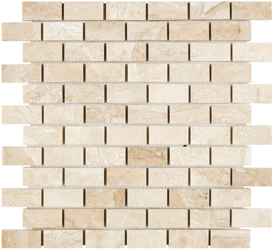 Diano Royal (Queen Beige) Marble 1" X 2" Brick Mosaic Polished/Split-Faced