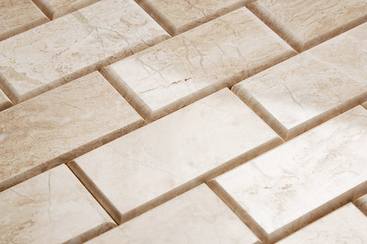 Diano Royal (Queen Beige) Marble 2" X 4" Pillowed Brick Mosaic Polished