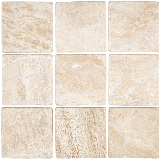 Diano Royal (Queen Beige) Marble 4" X 4" Tile Tumbled