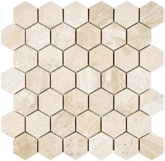 Diano Royal (Queen Beige) Marble 2" X 2" Hexagon Mosaic Polished