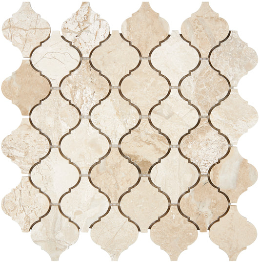 Diano Royal (Queen Beige) Marble 3" Arabesque Lantern Mosaic Polished